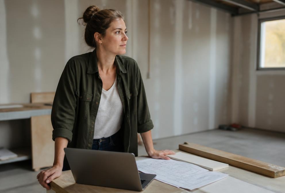 Jeune cheffe d'entreprise dans son atelier tout juste ouvert