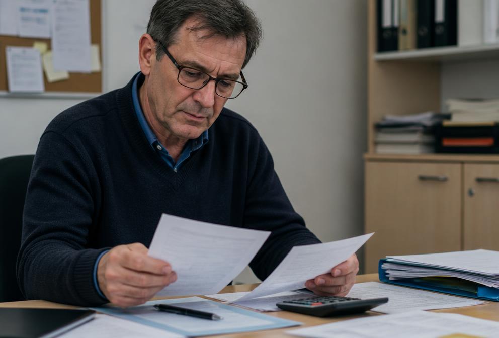 Chef d'entreprise examinant ses relevés bancaires dans son bureau